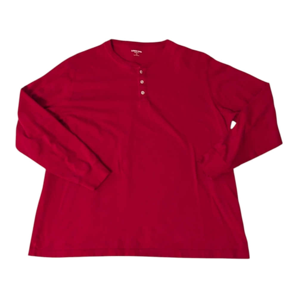 Lands' End Red Cotton Super-T 3 Button Long Sleeve Henley Shirt Men's XL (49-48)
